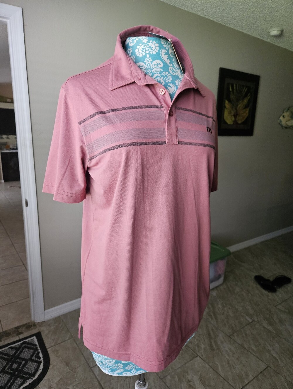 Men's Short Sleeve Polo in Red River with Subtle Chest Stripes